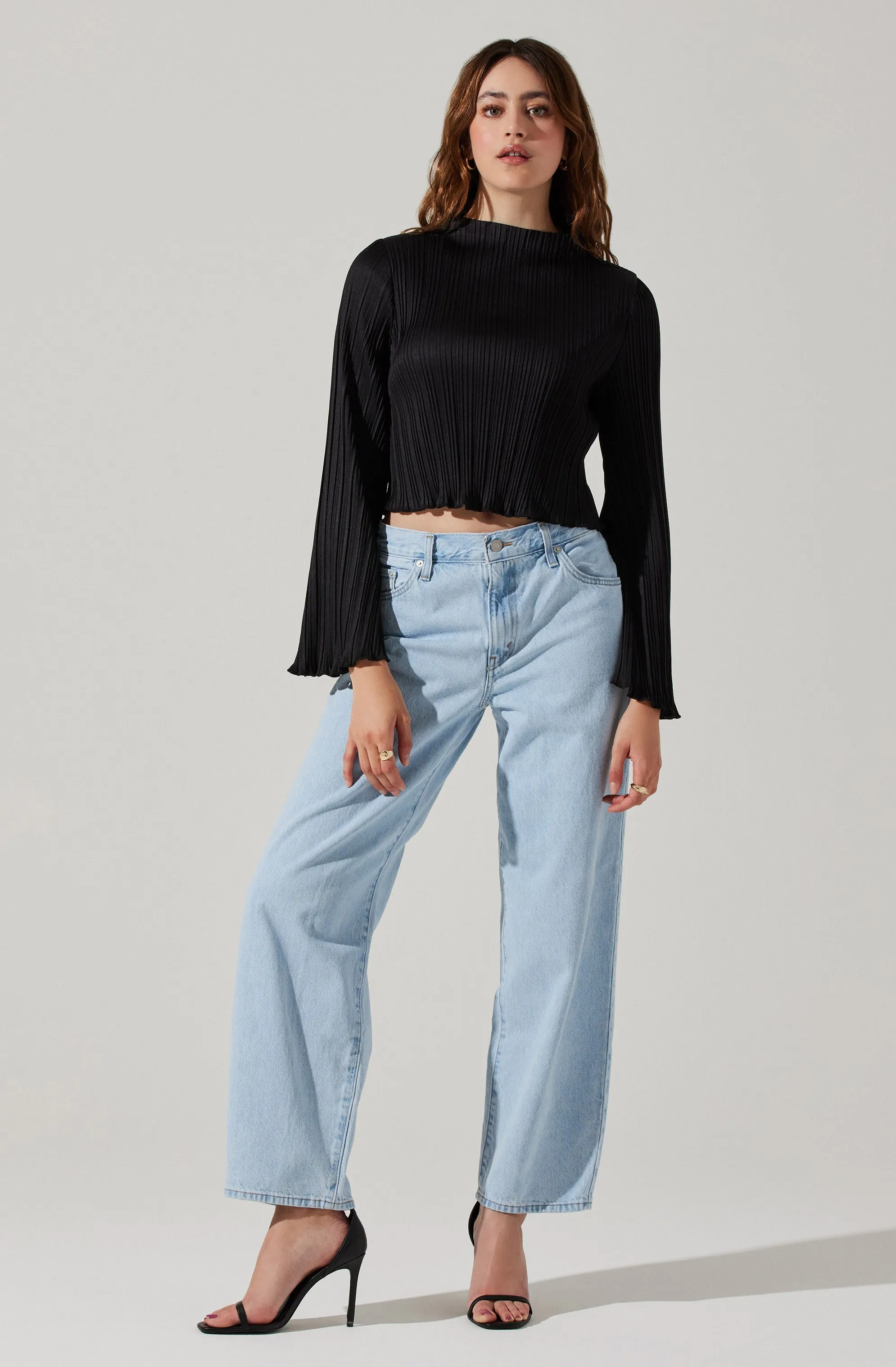 Cropped Plisse Mock Neck Top sold by Astr product image thumbnail 4