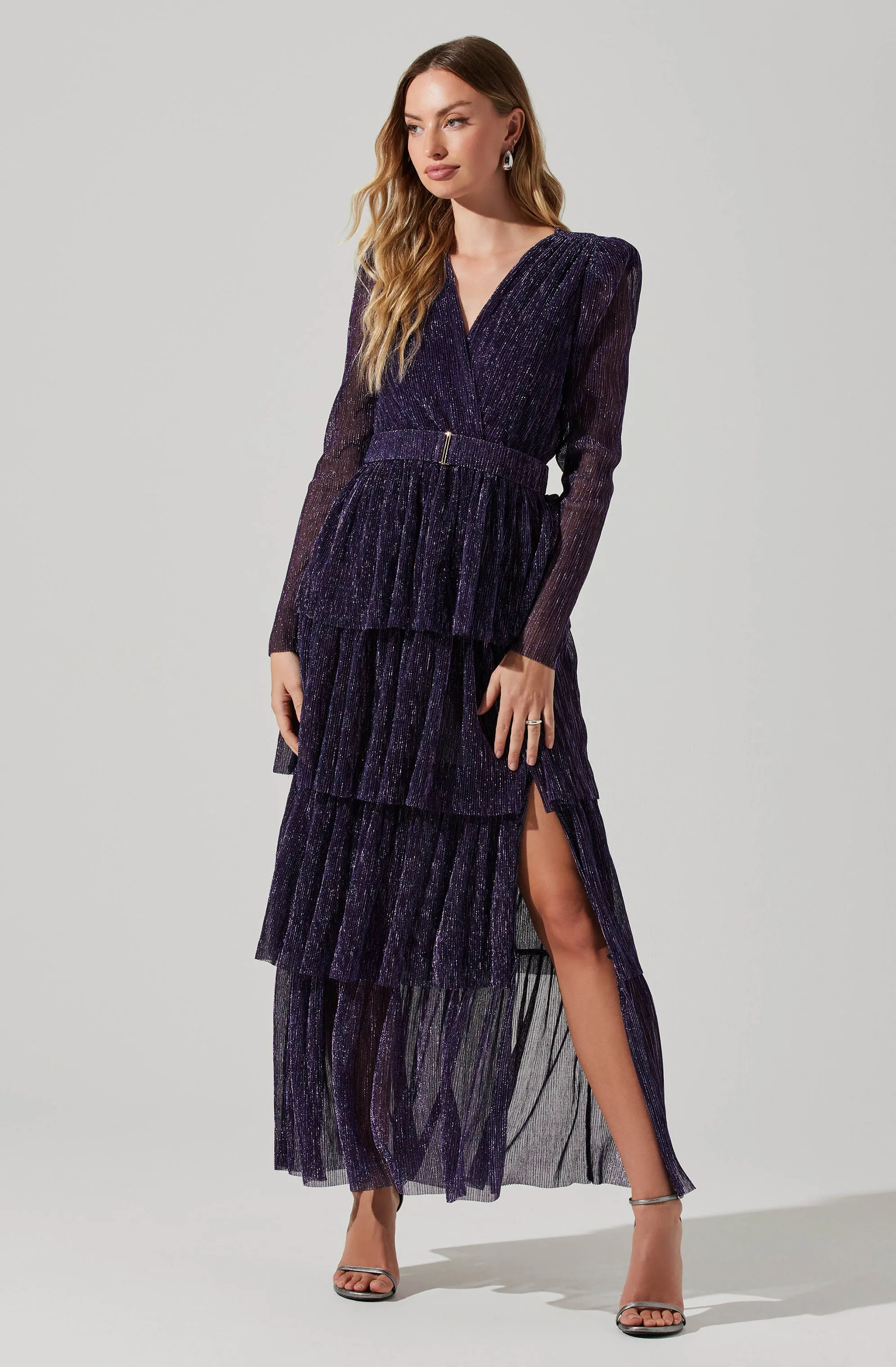 Danielle Metallic Tiered Ruffle Maxi Dress sold by Astr