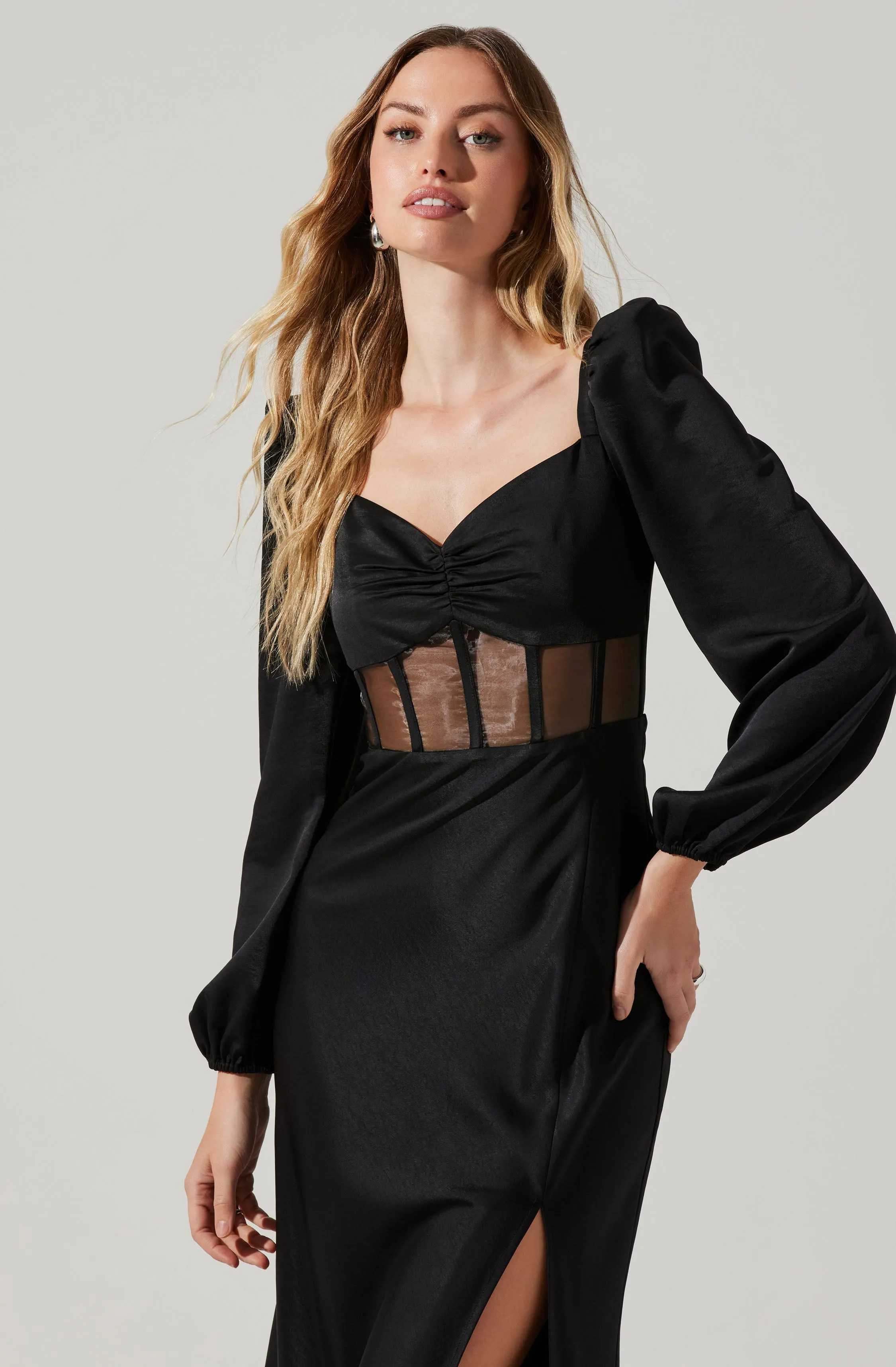 Gianna Contrast Mesh Long Sleeve Midi Dress sold by Astr product image thumbnail 4