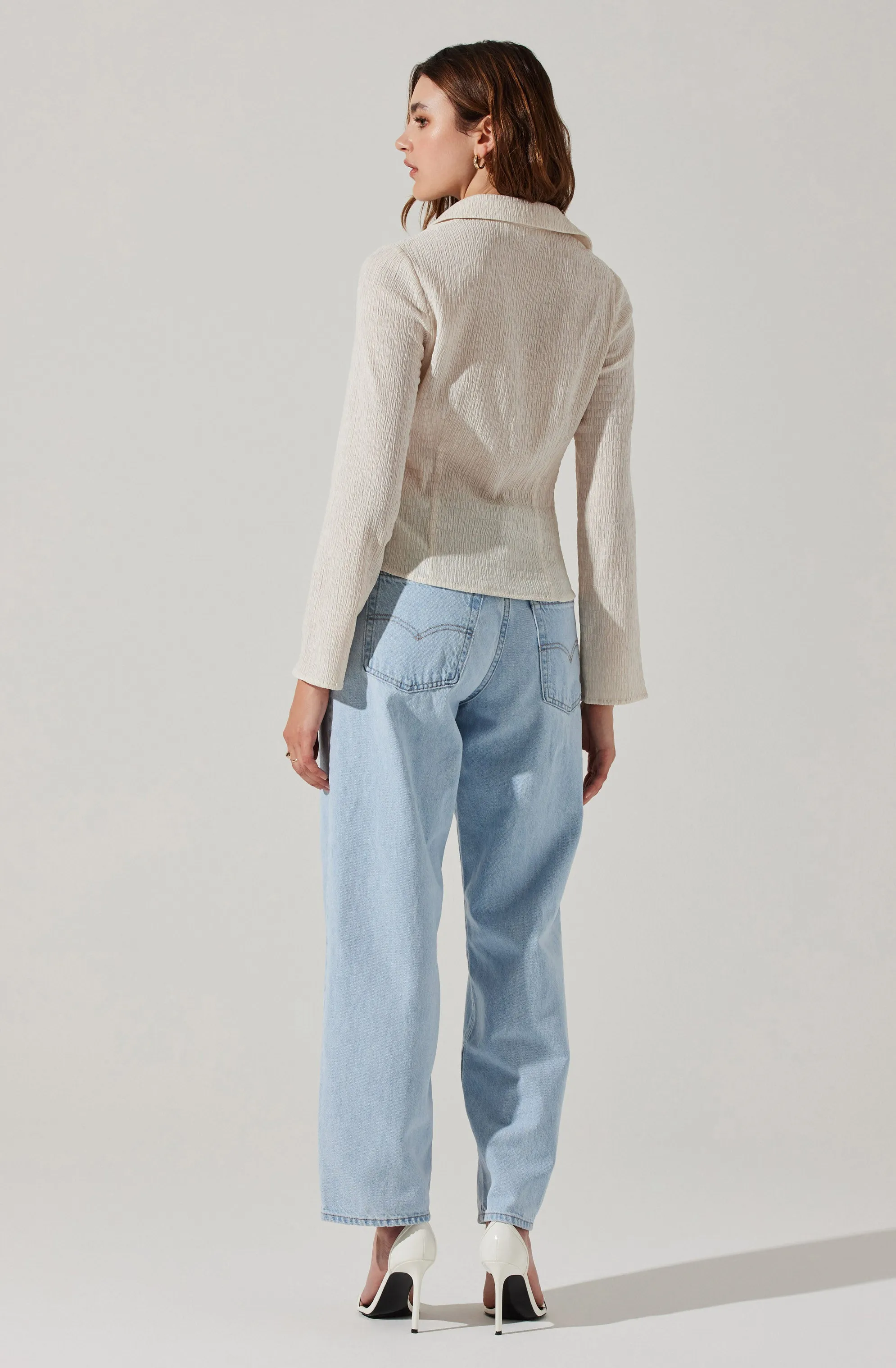 Shirred Long Sleeve Collared Flyaway Top sold by Astr product image thumbnail 5
