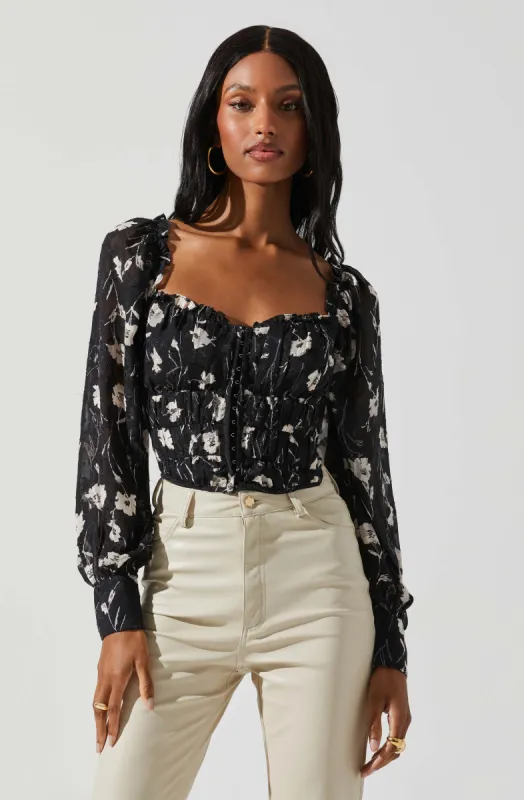 Amber Long Sleeve Ruched Sweetheart Neck Top sold by Astr