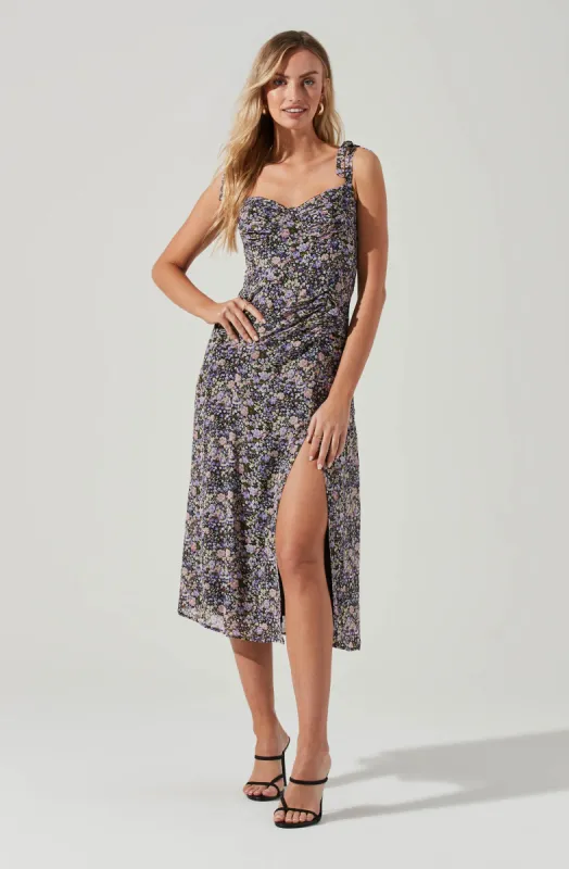 Milkmaid Tie Strap Floral Midi Dress sold by Astr