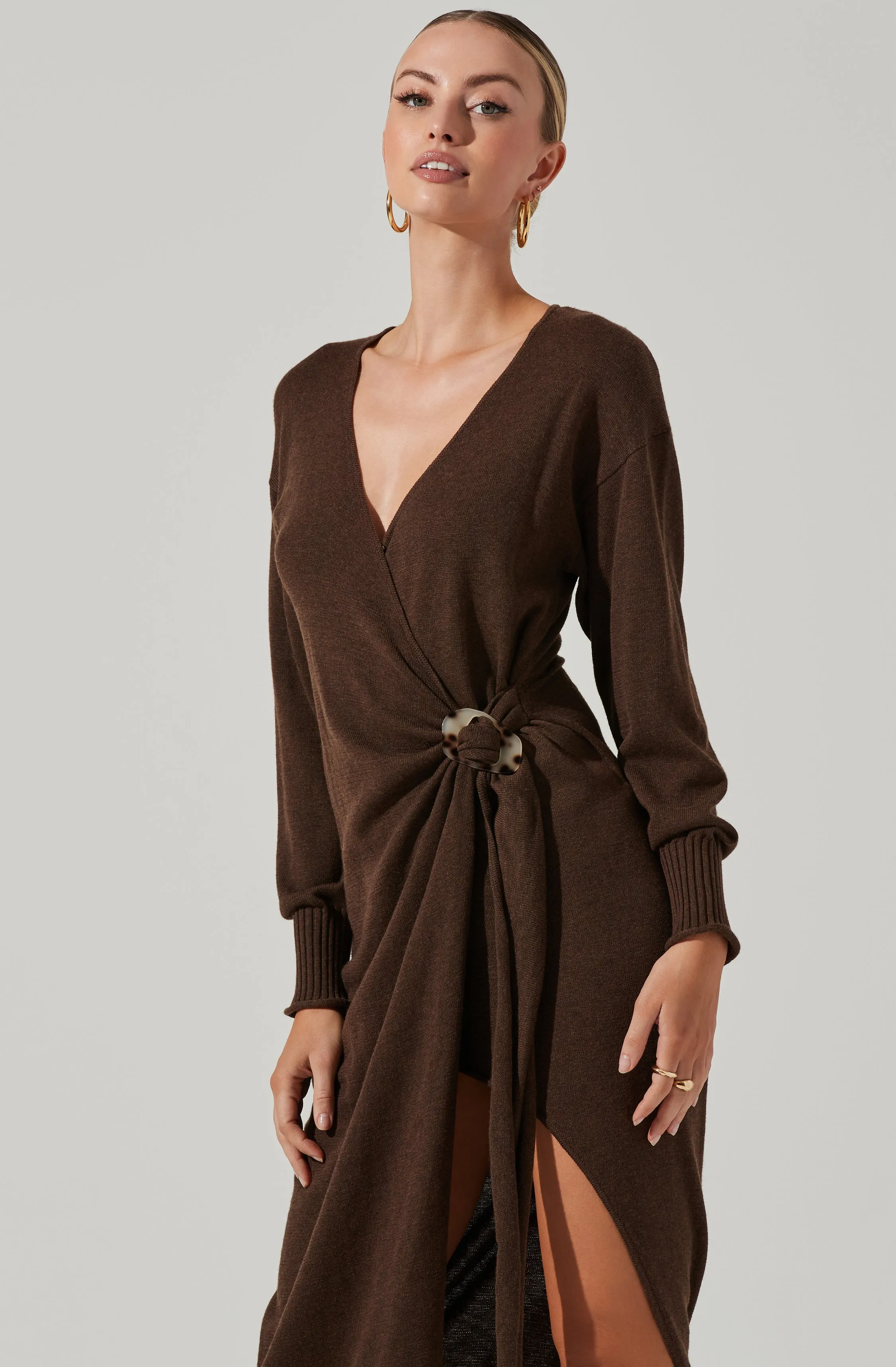 Mazzy Long Sleeve Wrap Midi Dress sold by Astr product image thumbnail 4