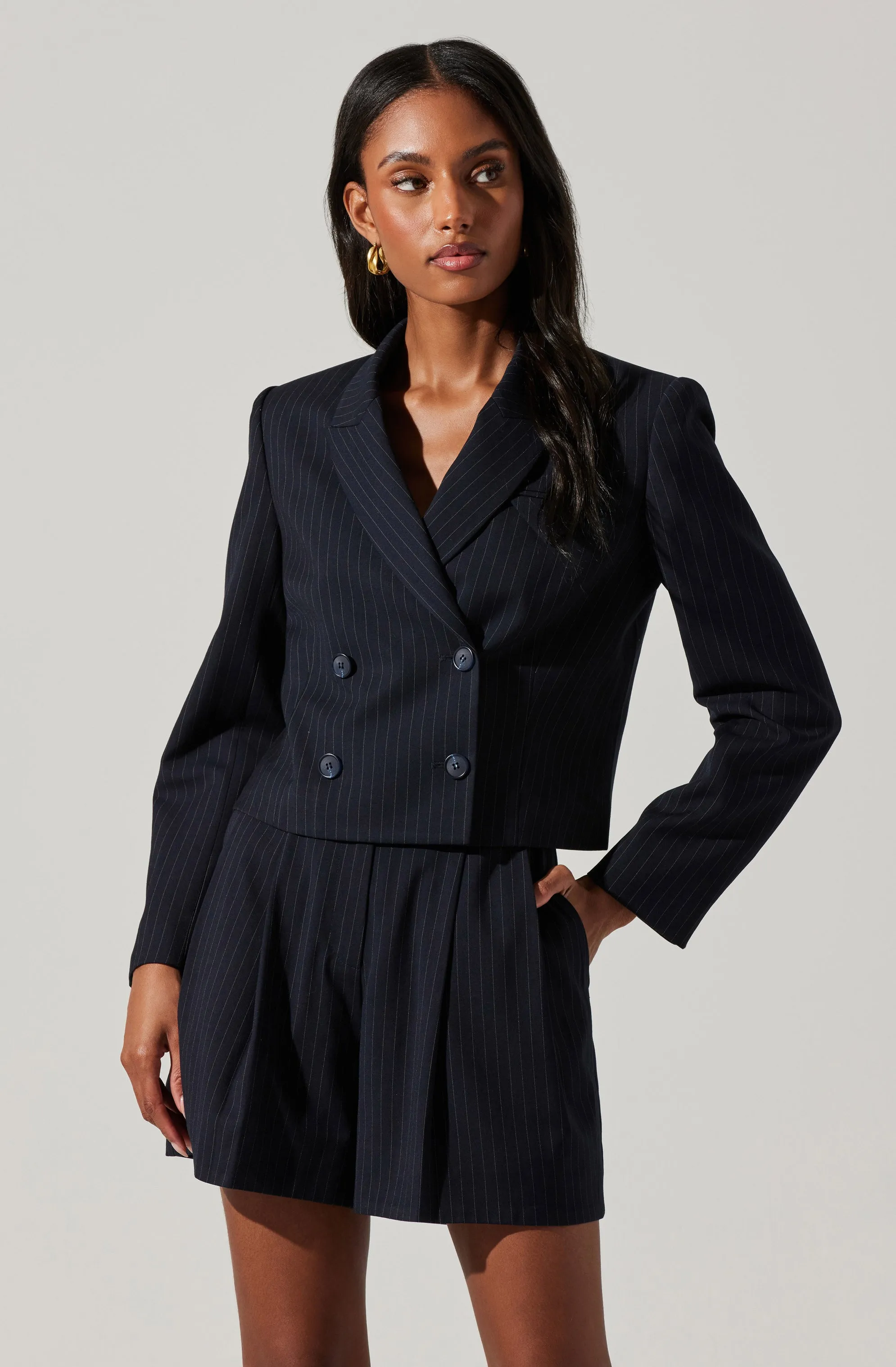 Preston Pinstripe Cropped Blazer sold by Astr