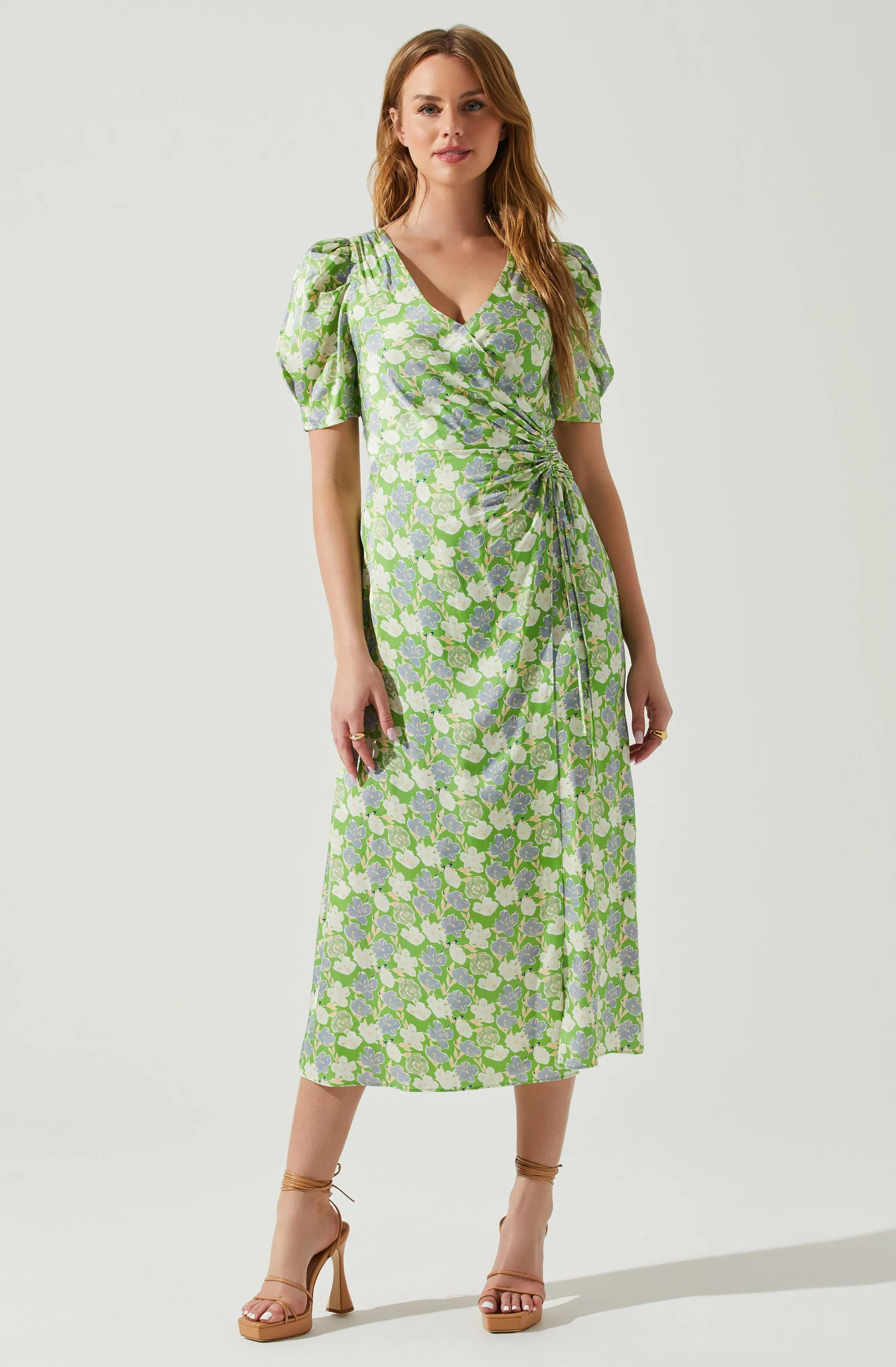 Martina Floral Ruched Midi Dress sold by Astr