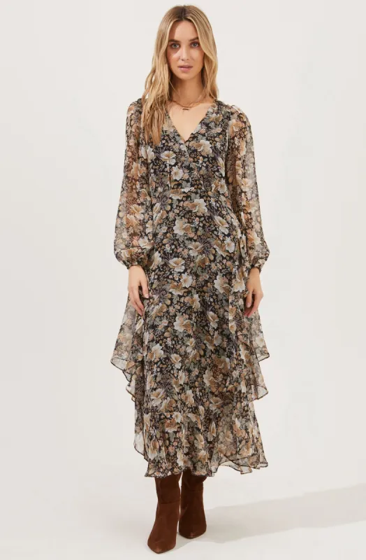 Raleigh Long Sleeve Floral Midi Dress sold by Astr