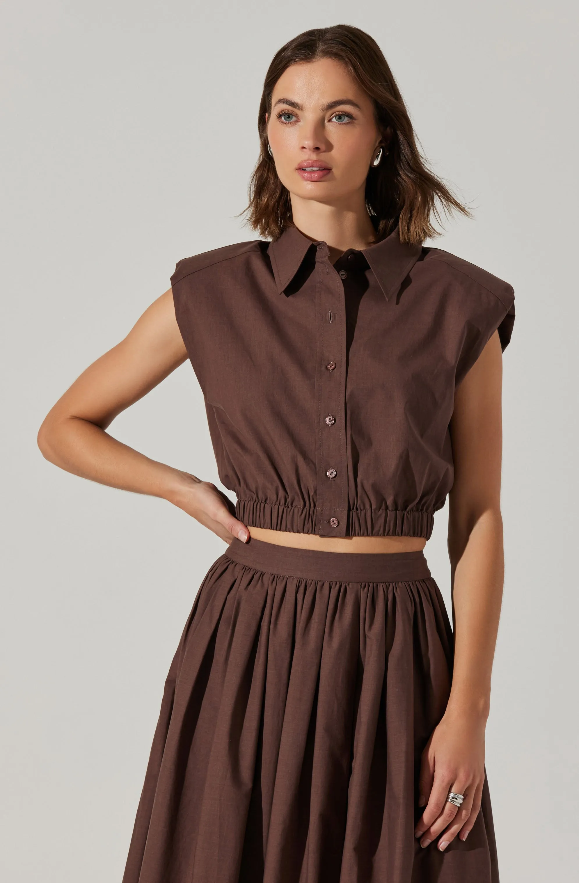 Bysen Padded Shoulder Button-Up Top sold by Astr product image thumbnail 3
