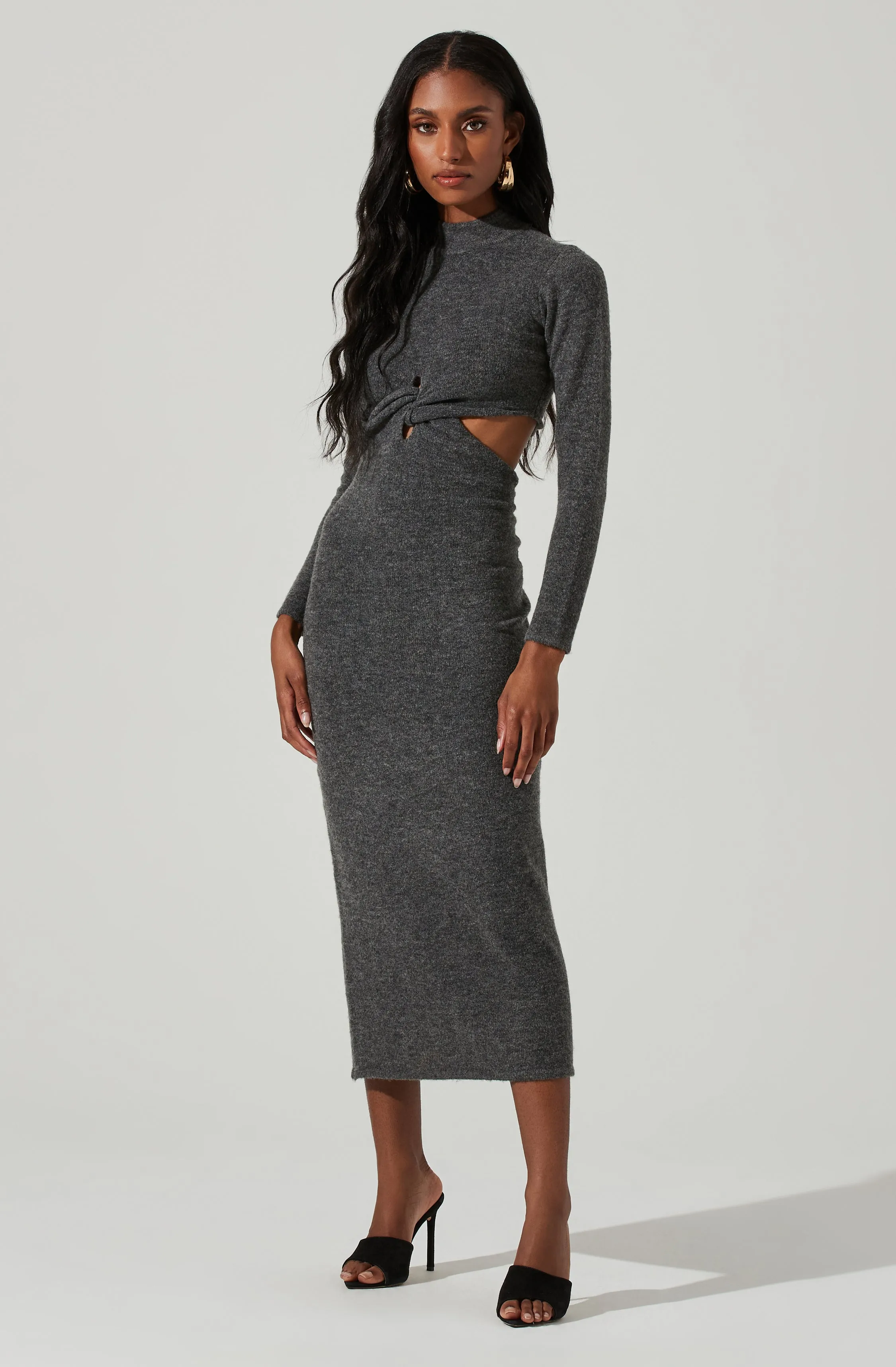 Kenna Mock Neck Twist Front Cutout Midi Dress sold by Astr