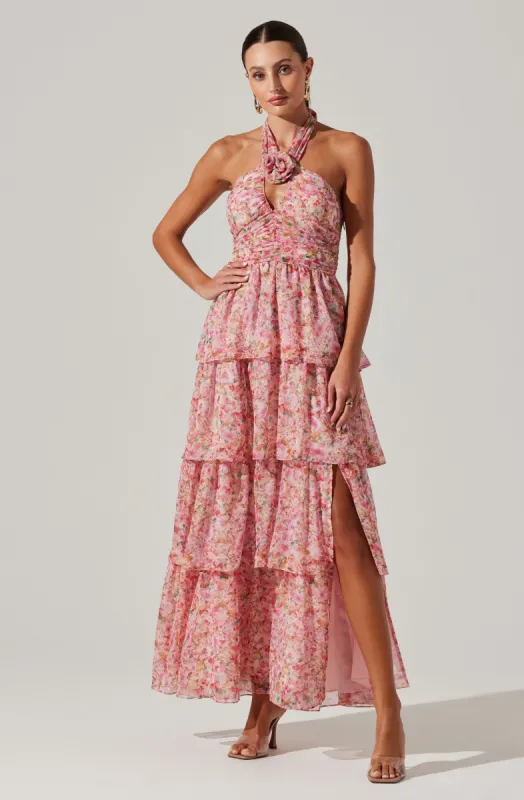 Brinley Floral Tiered Halter Dress sold by Astr