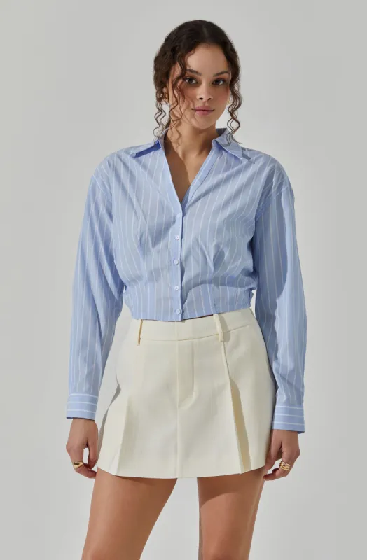Cropped Pinstripe Collared Top sold by Astr