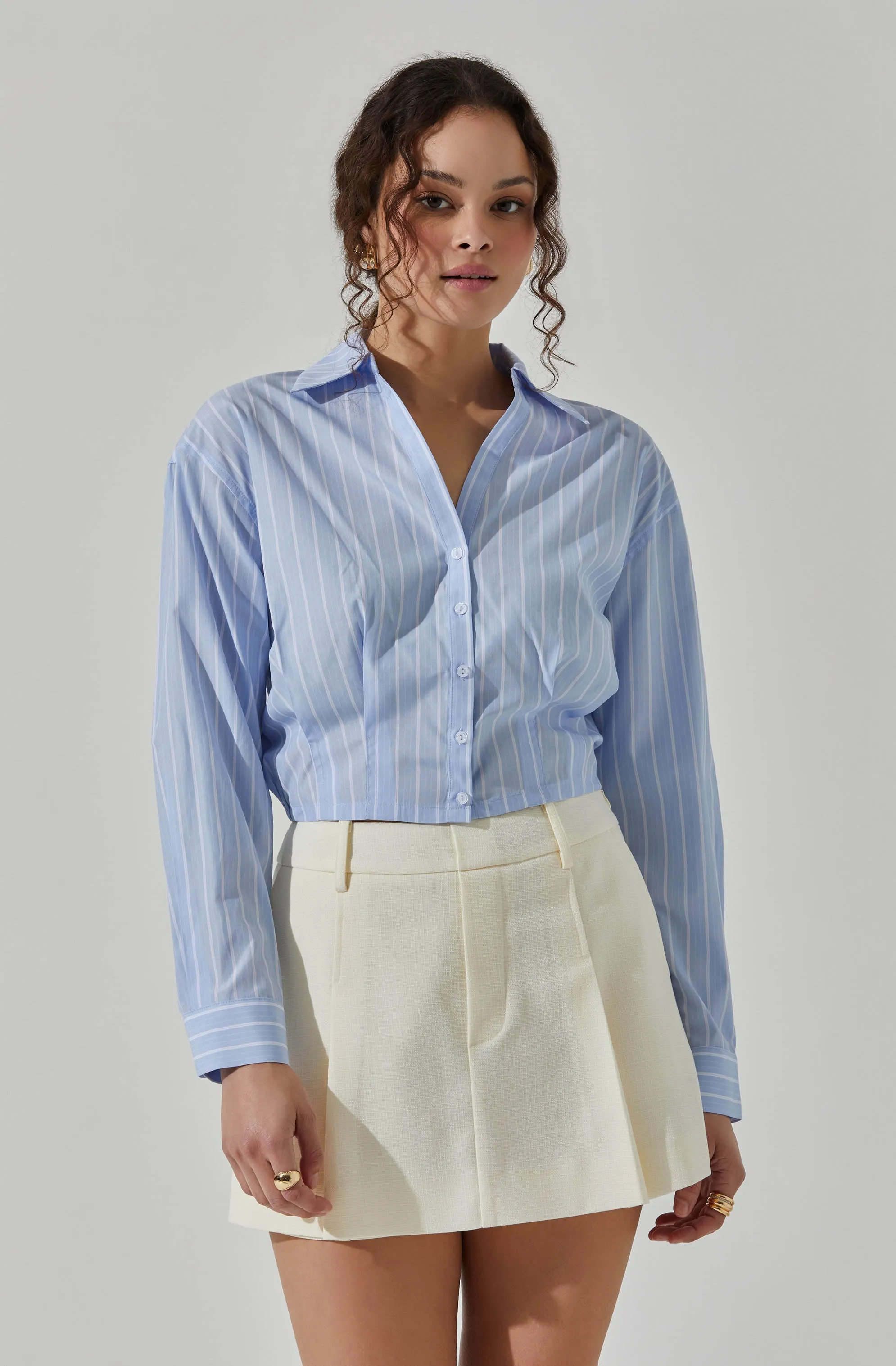 Cropped Pinstripe Collared Top sold by Astr product image thumbnail 3