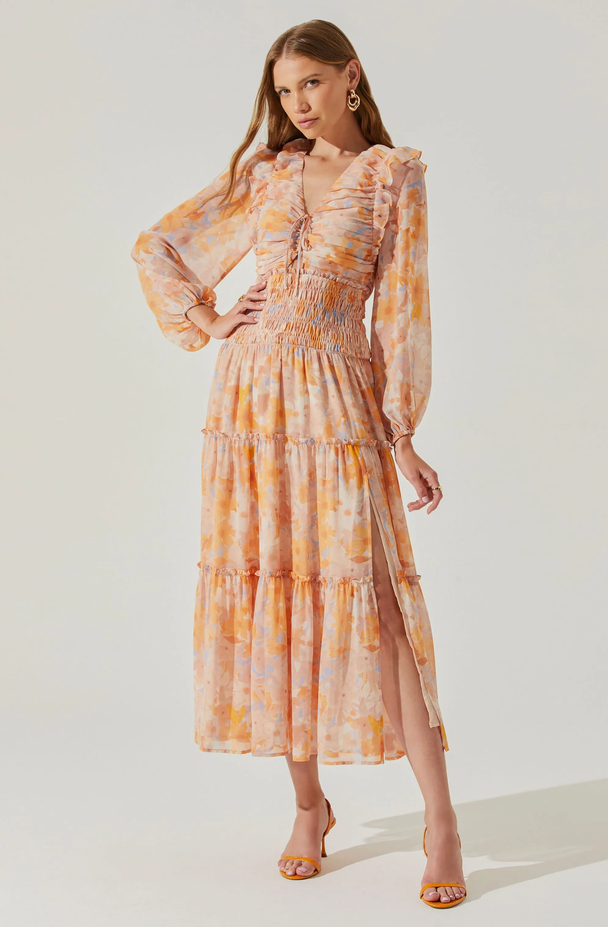 Eloraina Floral Tiered Long Sleeve Midi Dess sold by Astr product image thumbnail 3