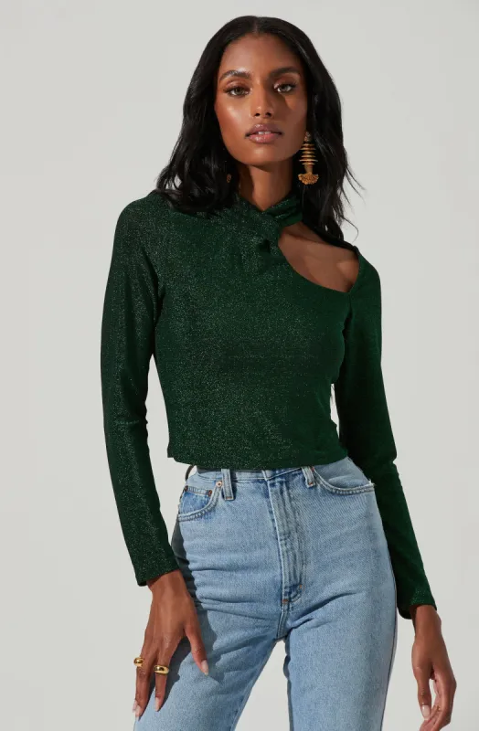 Crane Metallic Cutout Long Sleeve Top made by Astr