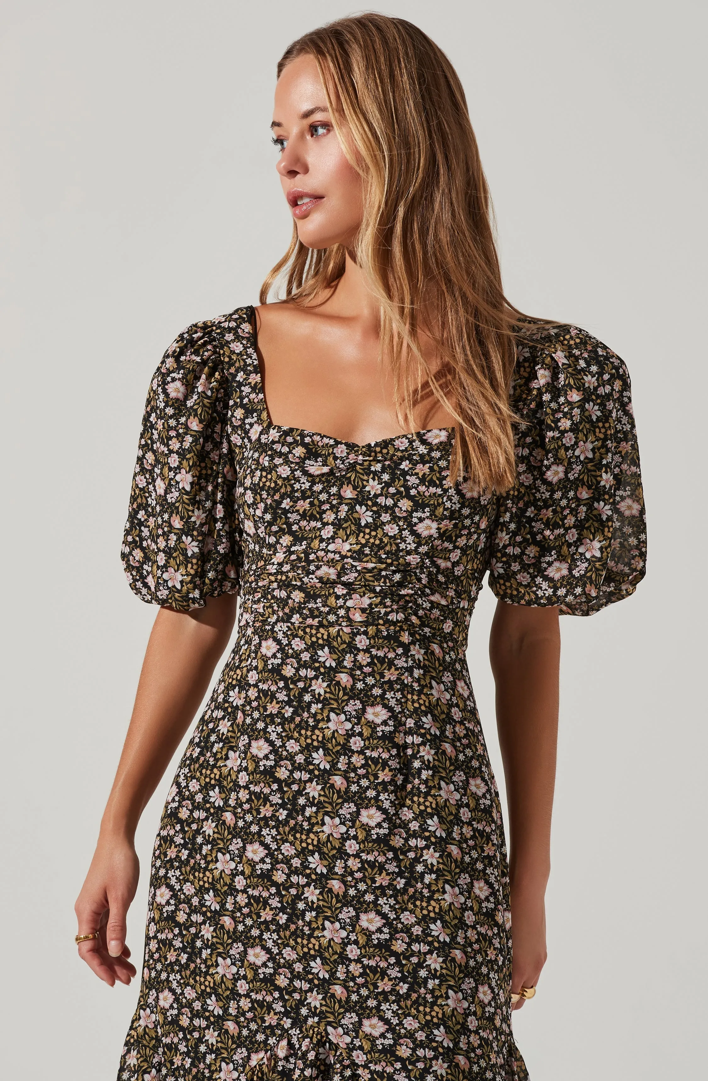 Floral Short Sleeve Asymmetrical Hem Midi Dress sold by Astr product image thumbnail 2