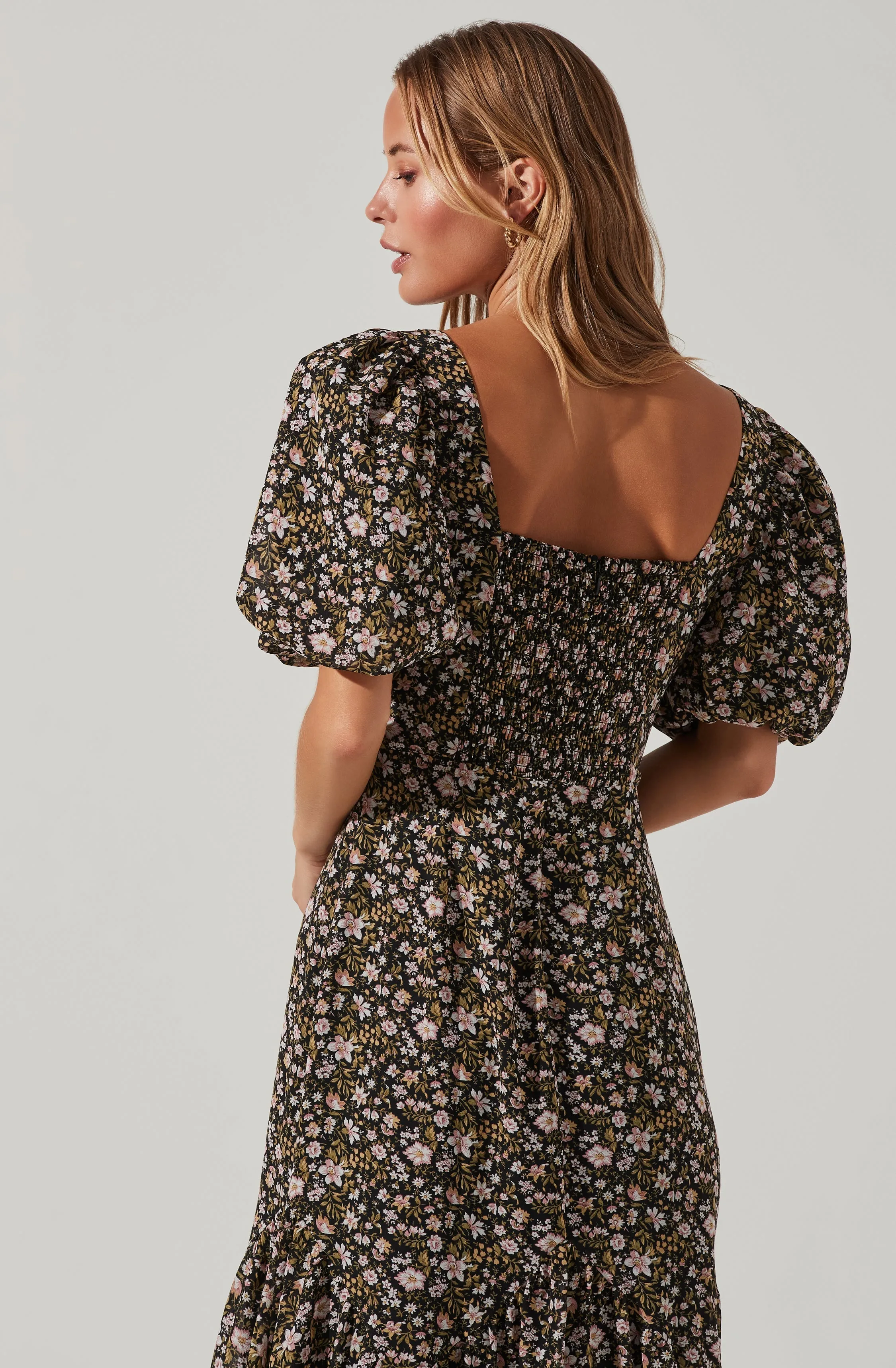 Floral Short Sleeve Asymmetrical Hem Midi Dress sold by Astr product image thumbnail 4