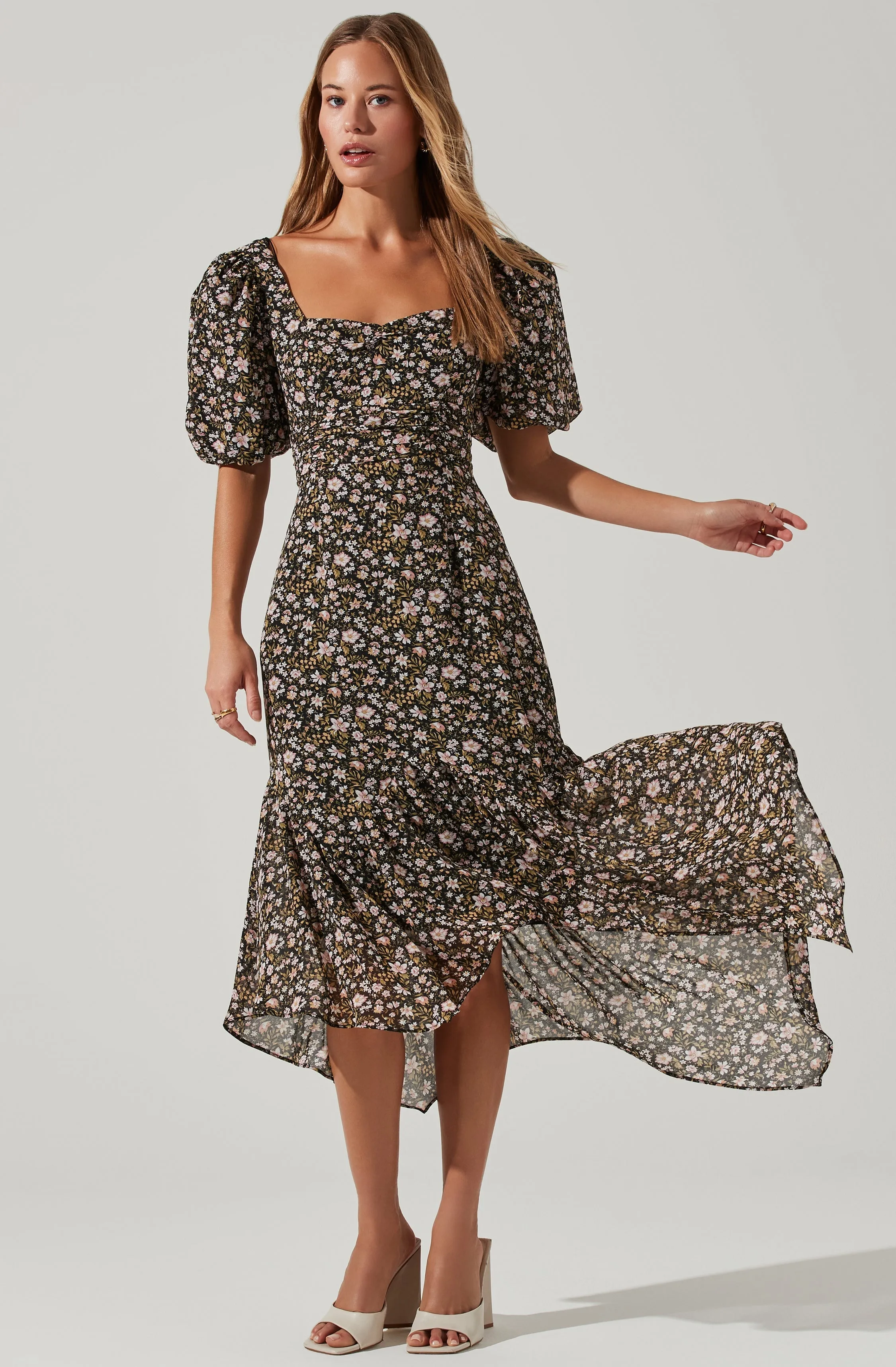 Floral Short Sleeve Asymmetrical Hem Midi Dress sold by Astr