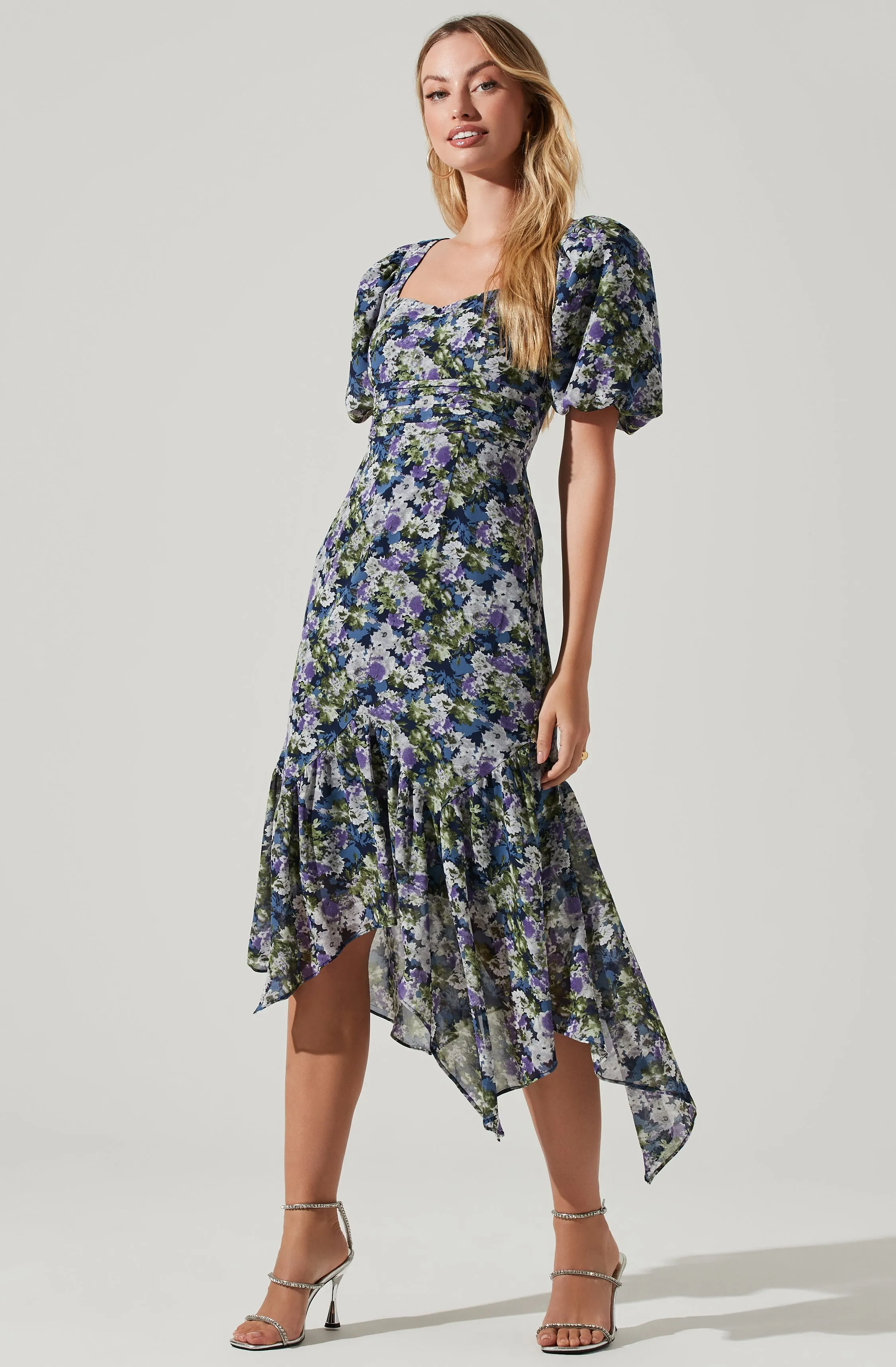 Floral Short Sleeve Asymmetrical Hem Midi Dress sold by Astr product image thumbnail 5