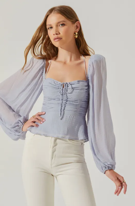 Roisin Tie Neck Puff Sleeve Top sold by Astr