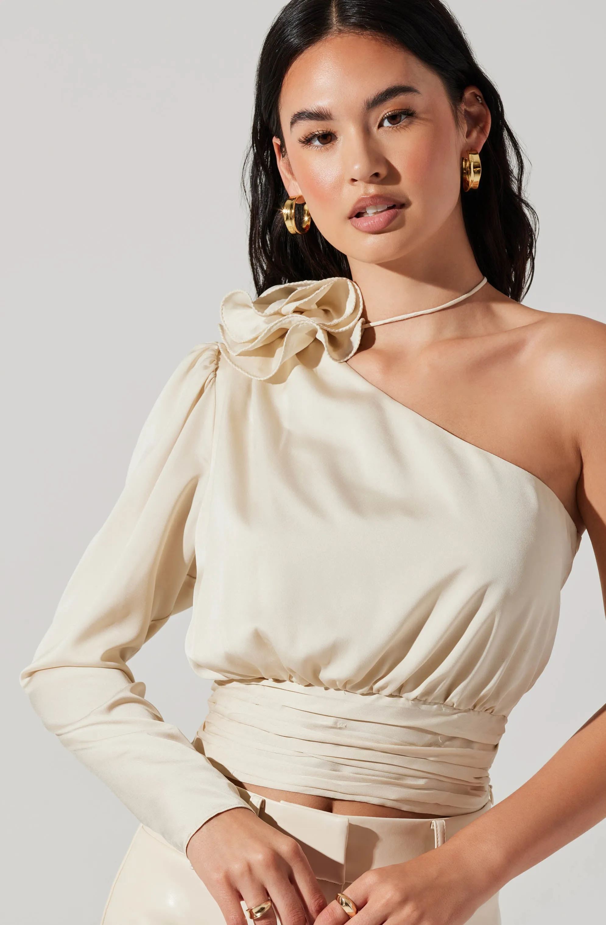 Carmelita Satin One Shoulder Corsage Top sold by Astr product image thumbnail 3