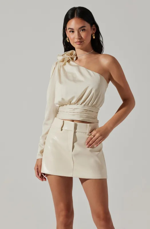 Carmelita Satin One Shoulder Corsage Top sold by Astr