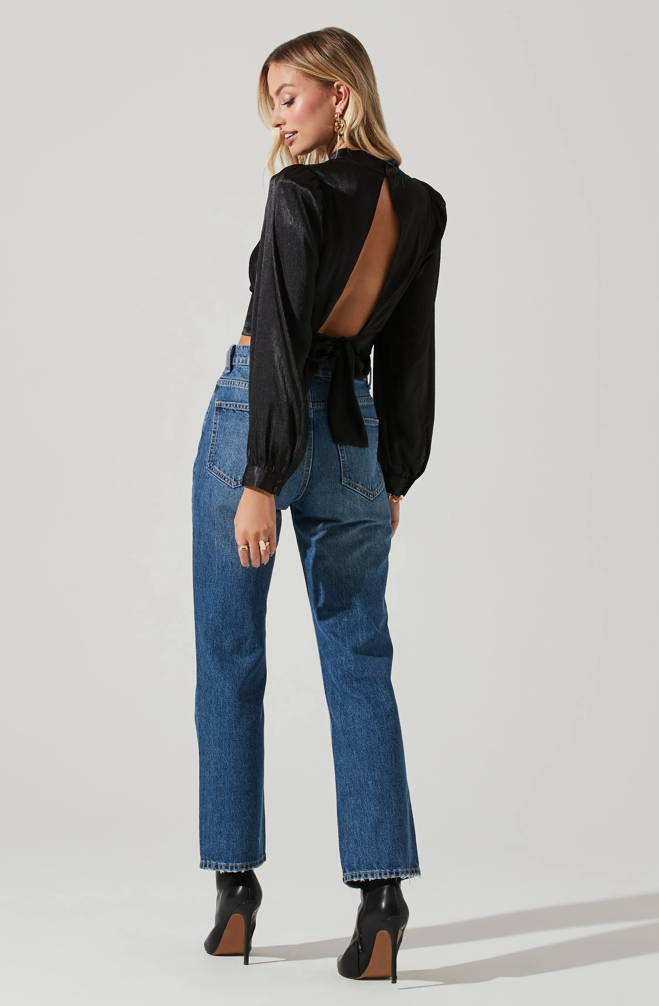 Long Sleeve Mock Neck Open Tie Back Top sold by Astr product image thumbnail 4