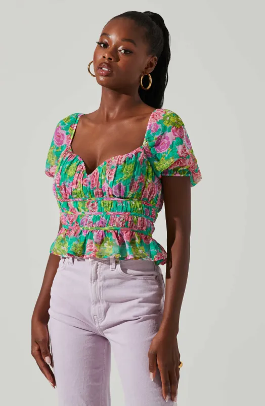 Leigh Floral Pleated Puff Sleeve Top sold by Astr