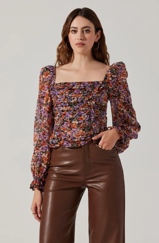 Tonina Floral Square Neck Puff Sleeve Top sold by Astr