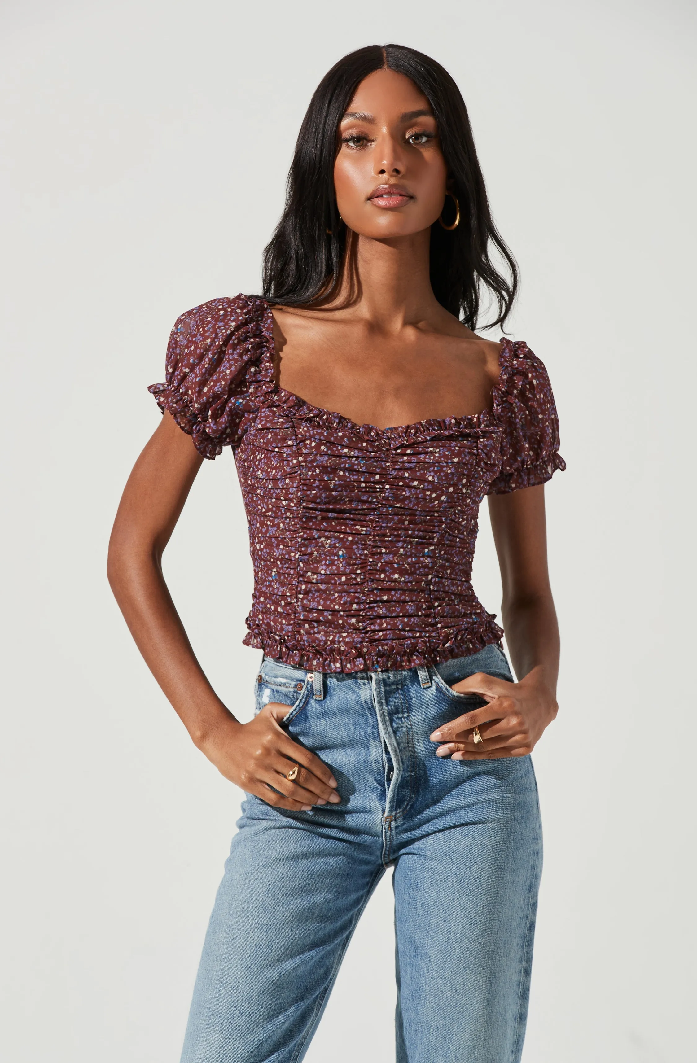 Helena Floral Ruched Top sold by Astr