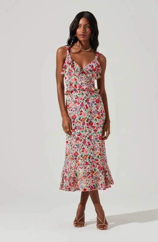 Wildflower Ruffle Cutout Midi Dress sold by Astr