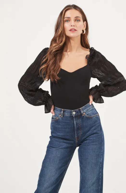 Gillian Sweetheart Sheer Sleeve Bodysuit sold by Astr