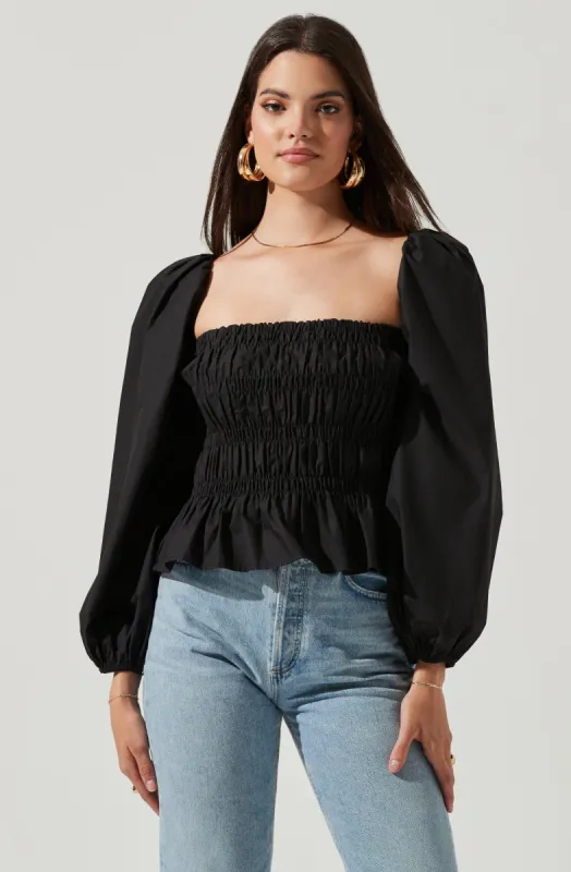 Long Bubble Sleeve Smocked Top sold by Astr