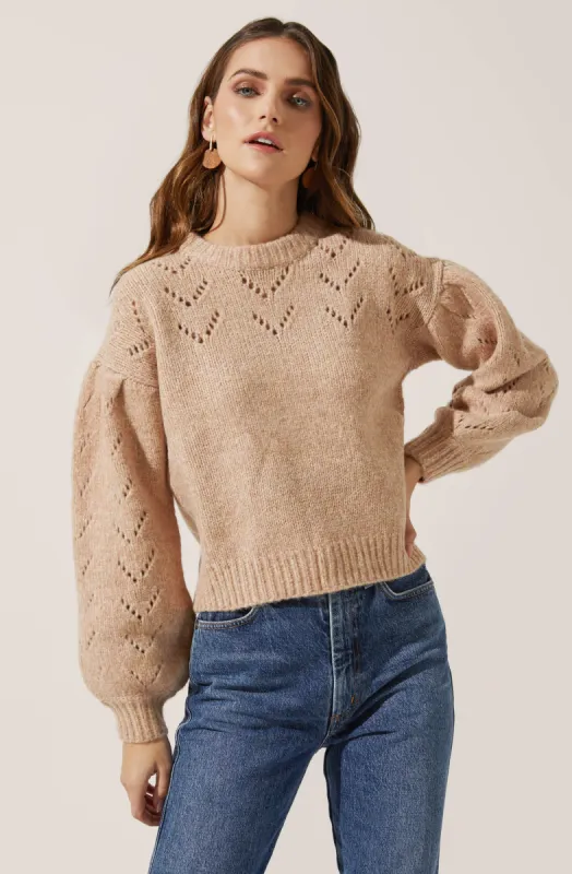 Pointelle Puff Sleeve Sweater sold by Astr