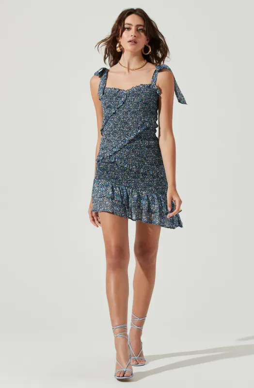 Eastwick Floral Ruffle Asymmetrical Mini Dress made by Astr