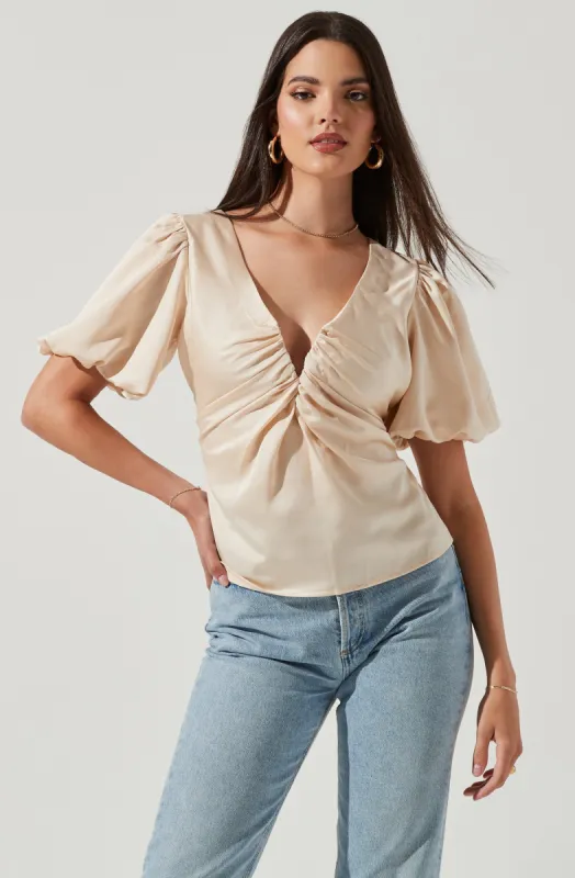 Deep V Balloon Sleeve Top sold by Astr