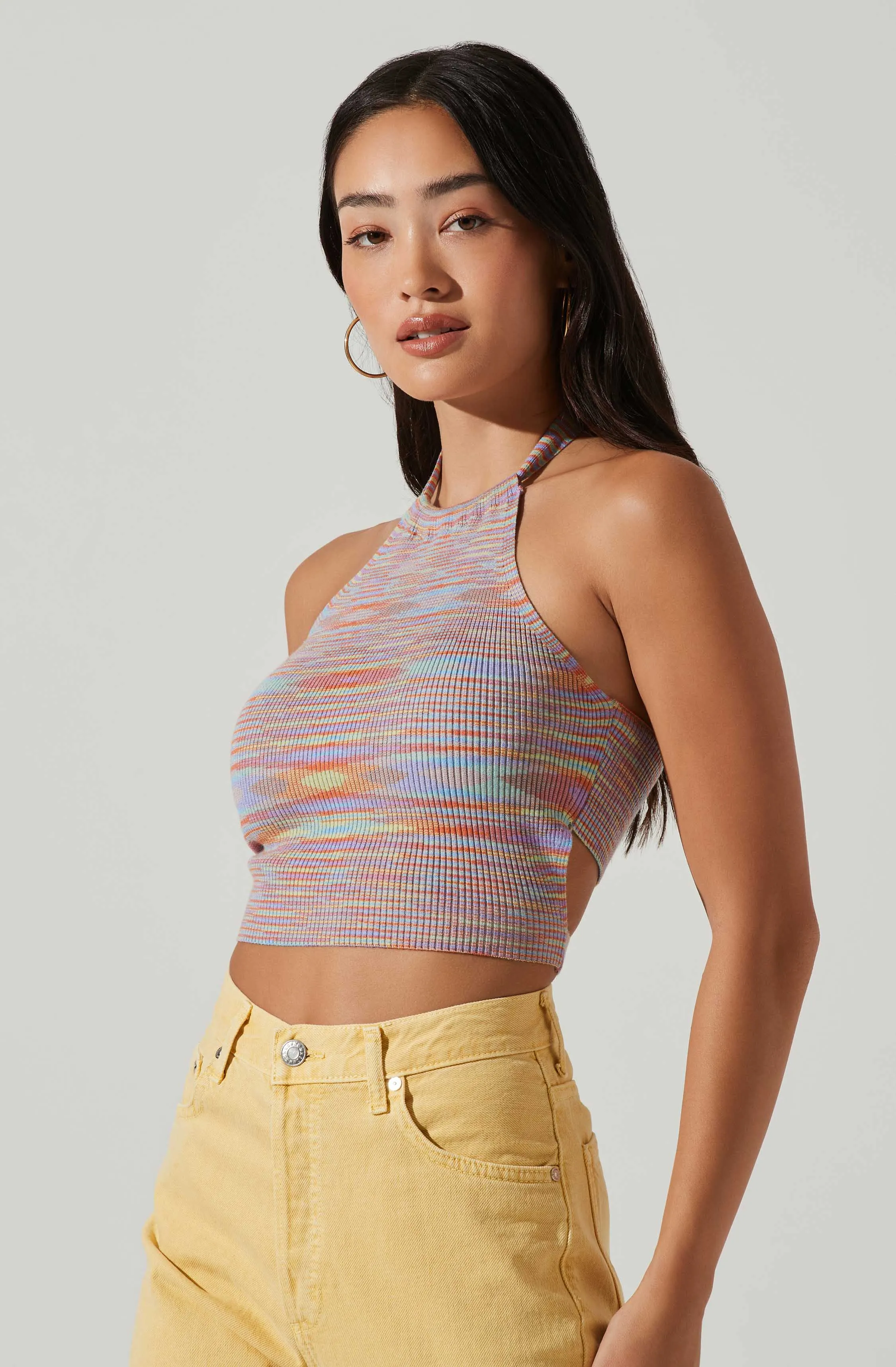 Adina Sweater Knit Striped Halter Top sold by Astr