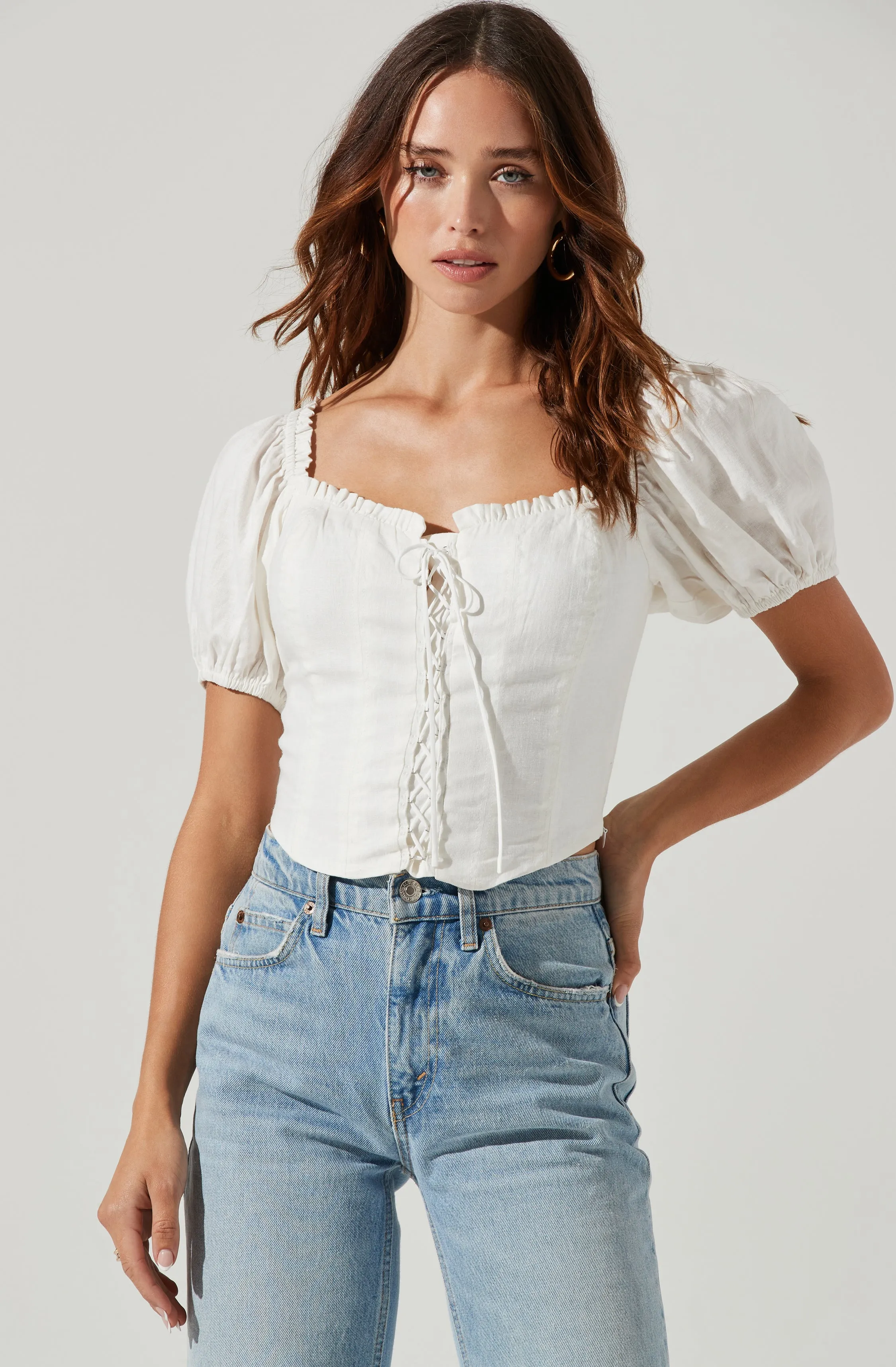 Lace Up Puff Sleeve Top sold by Astr product image thumbnail 3