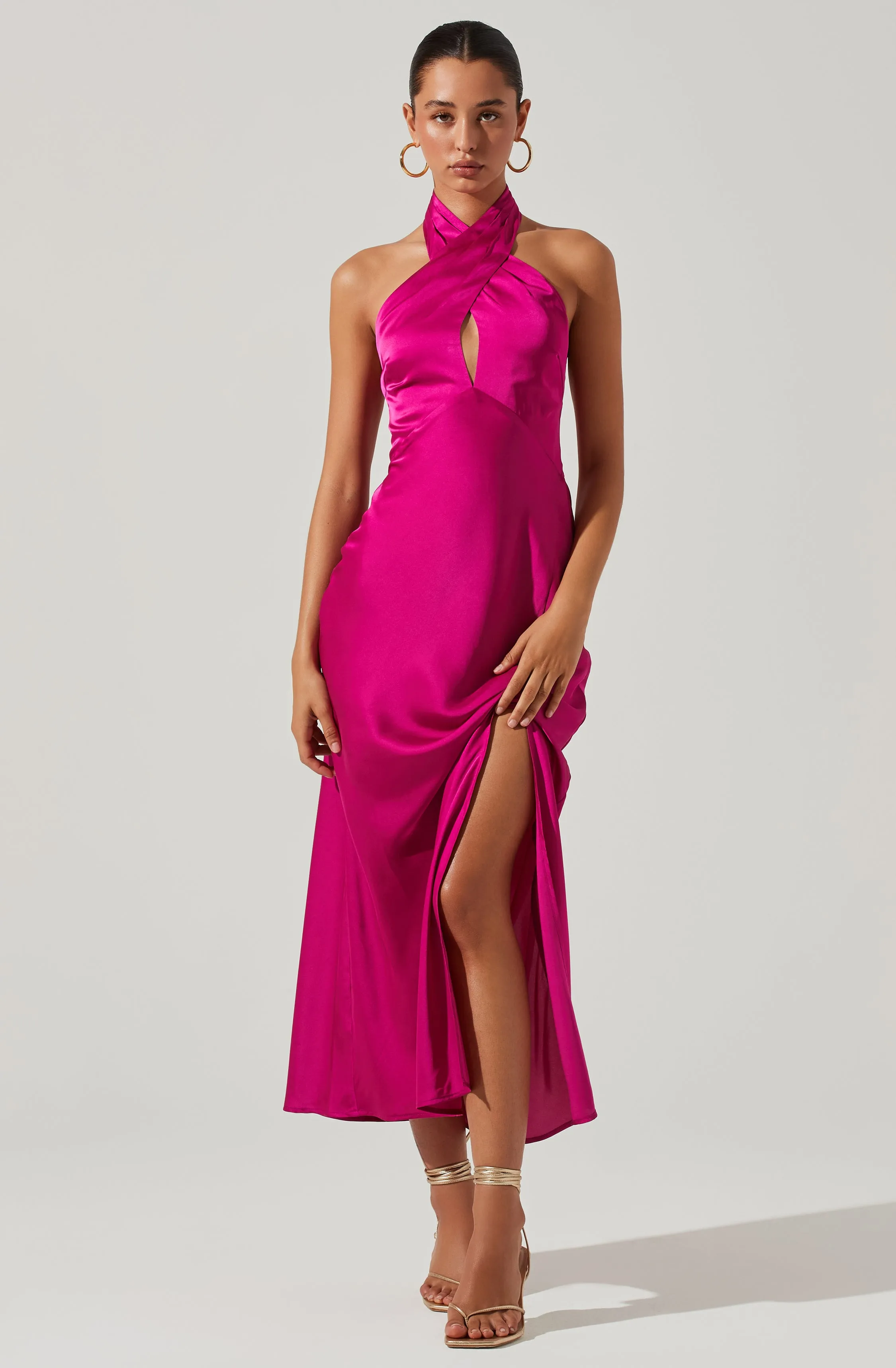 Marissa Satin Halter Neck Midi Dress sold by Astr