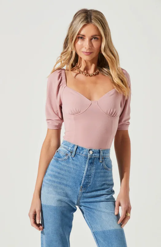 Half Sleeve Sweetheart Neck Bodysuit sold by Astr