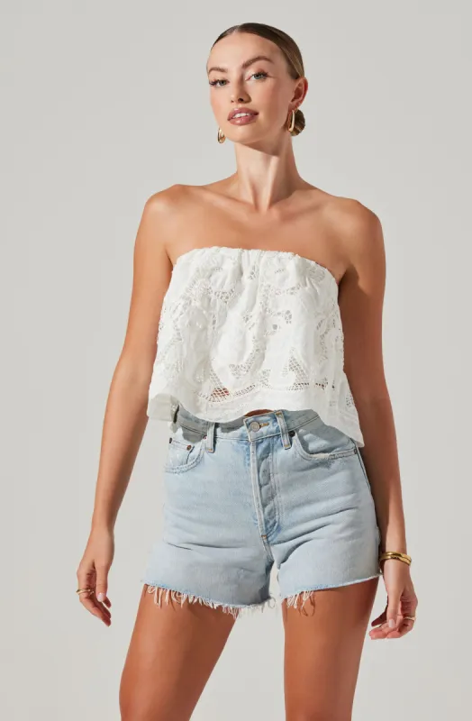 Evren Embroidered Strapless Top sold by Astr