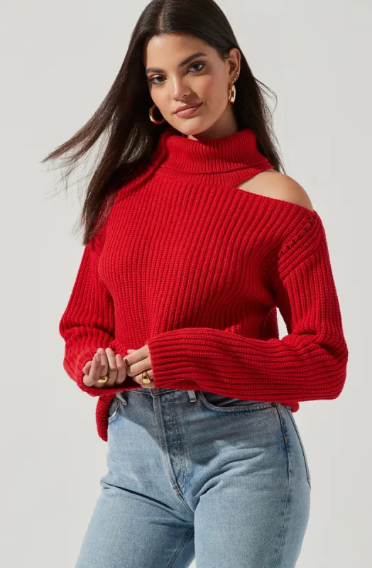 Sepulveda Shoulder Cutout Turtleneck Sweater sold by Astr