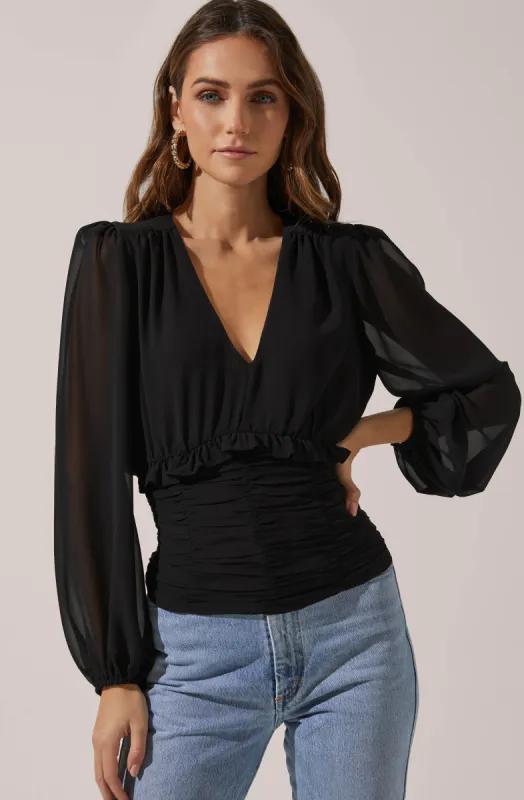 Ruched Bodice Long Sleeve Top sold by Astr
