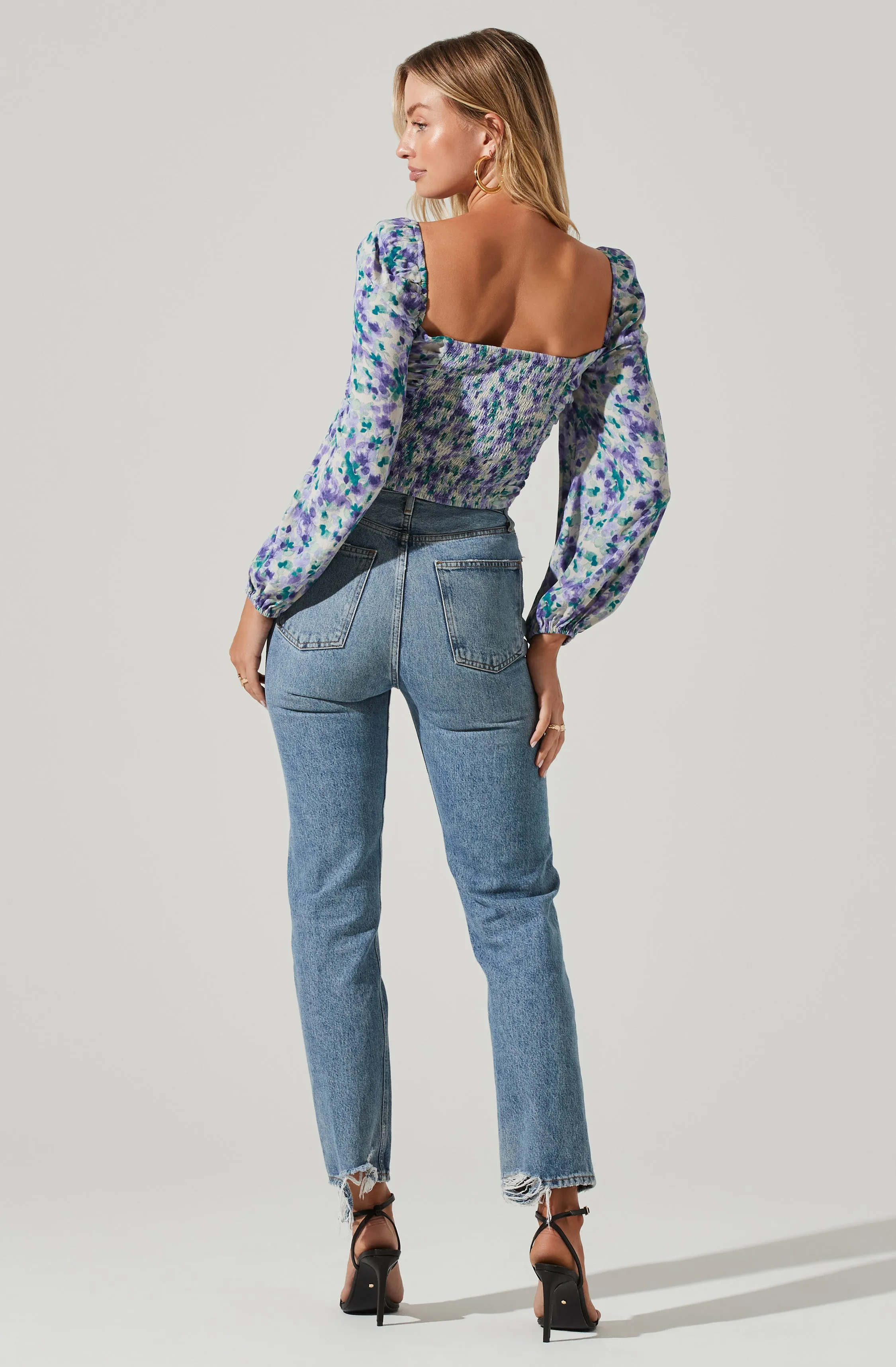 Floral V Wire Printed Long Sleeve Top sold by Astr product image thumbnail 4