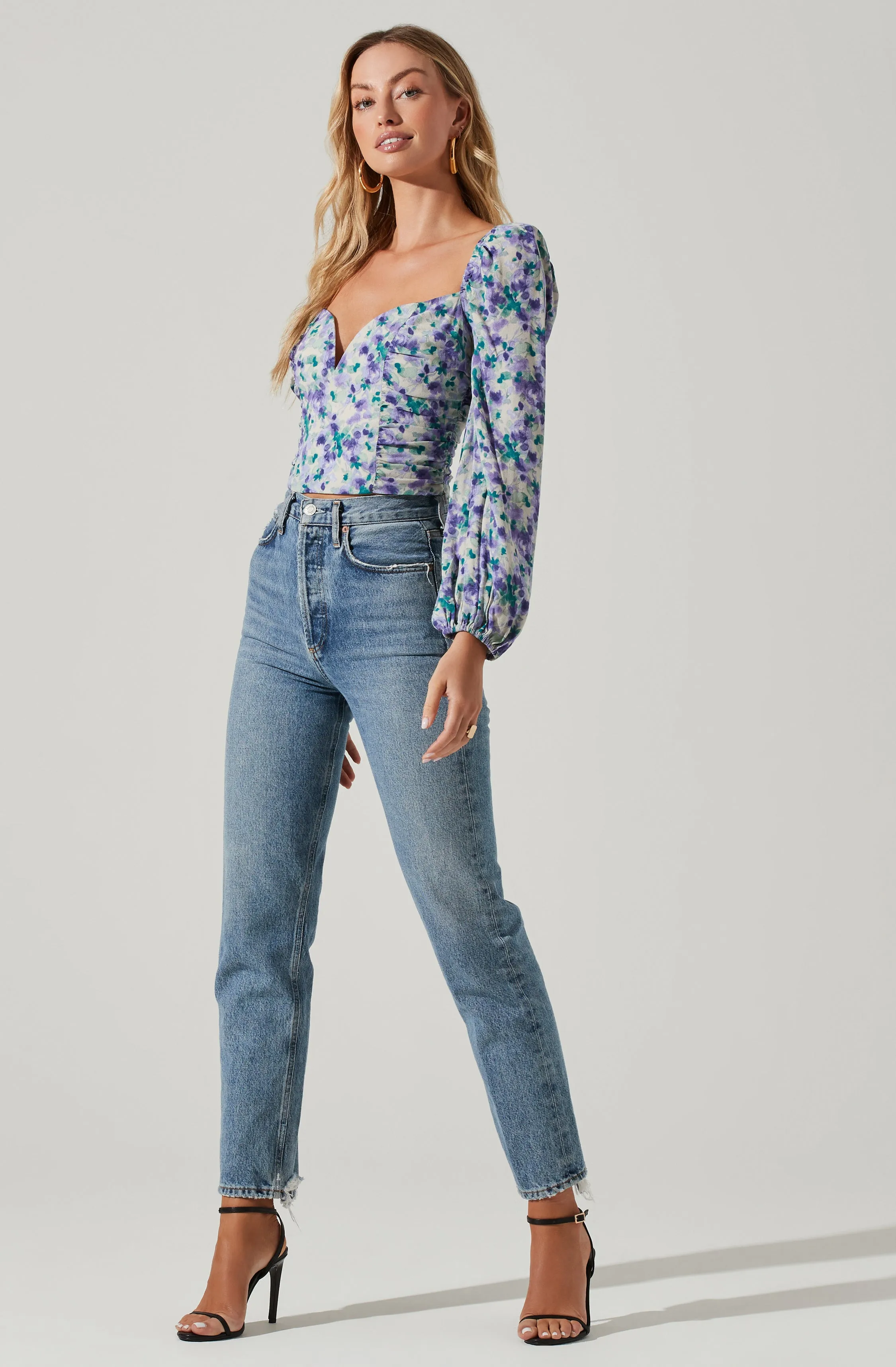 Floral V Wire Printed Long Sleeve Top sold by Astr product image thumbnail 3