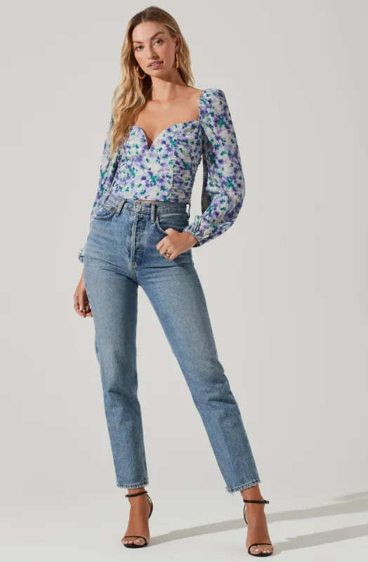 Floral V Wire Printed Long Sleeve Top sold by Astr