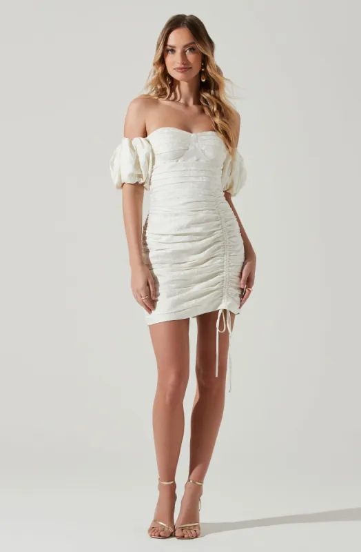 Off Shoulder Ruched Mini Dress sold by Astr