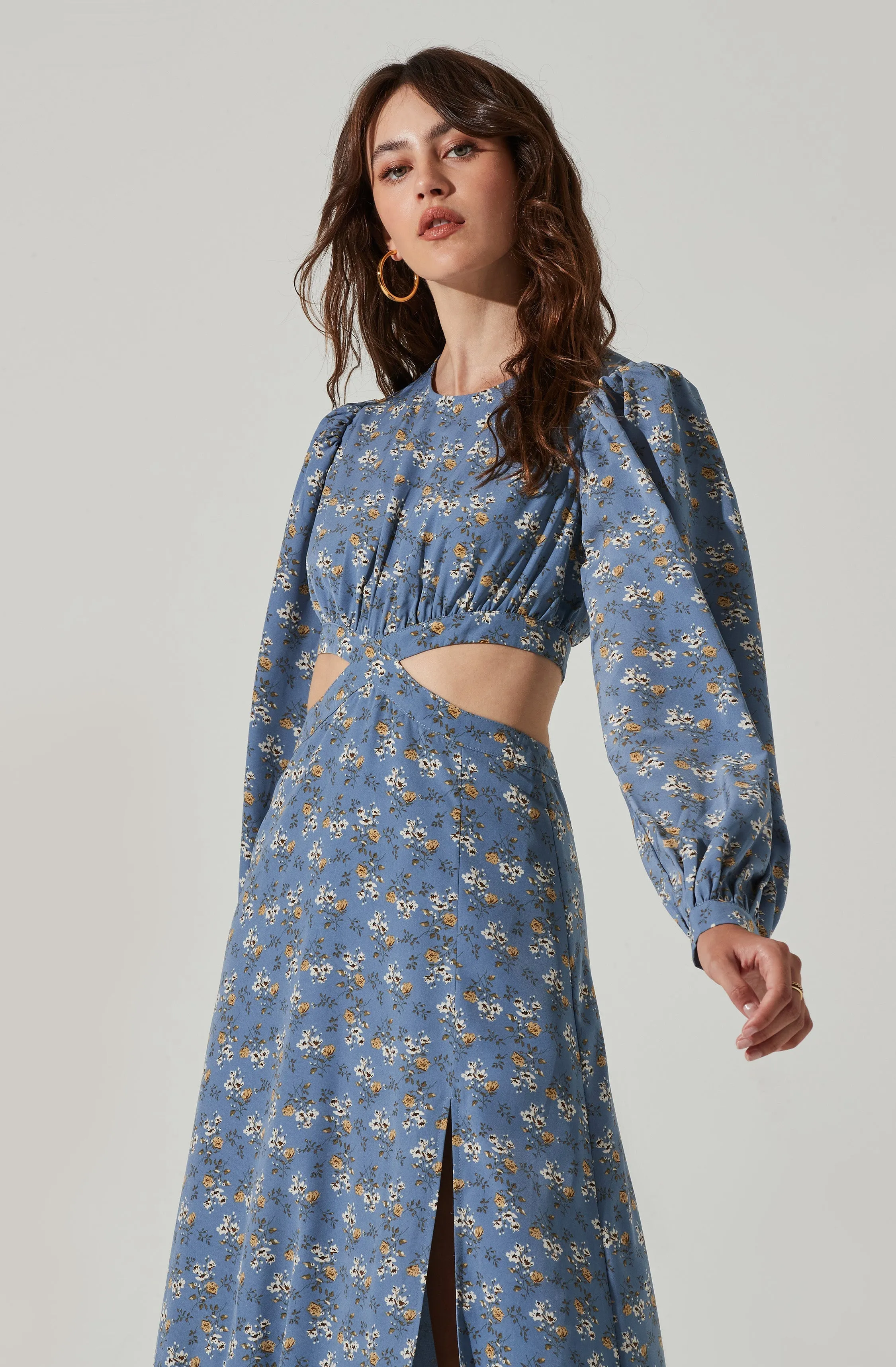 Floral Tie Back Cut Out Midi Dress sold by Astr product image thumbnail 3