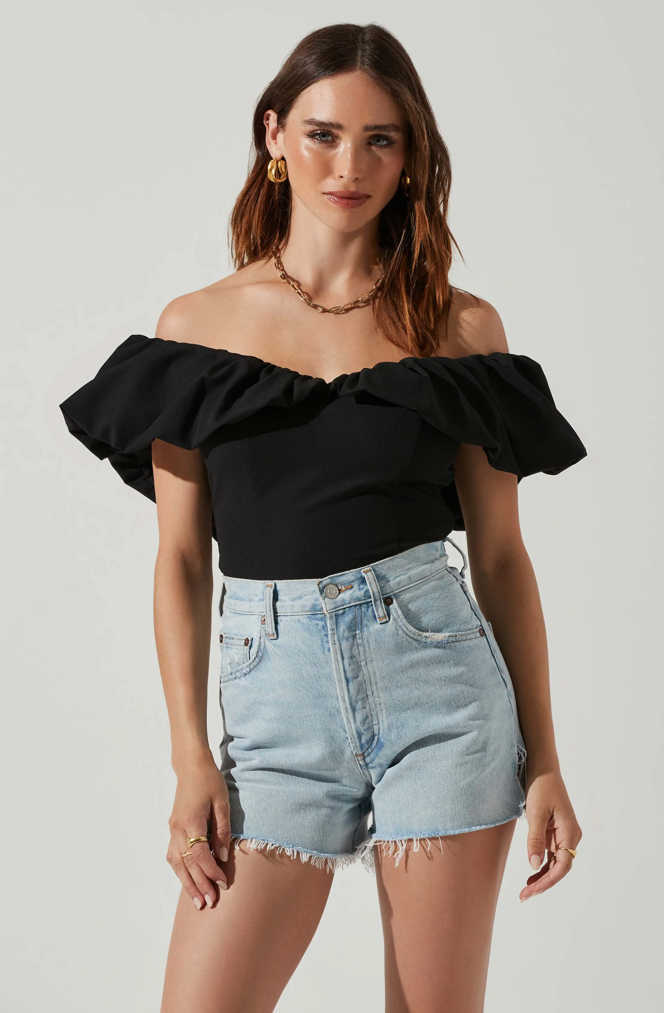 Claribelle Ruffle Hem Off Shoulder Top sold by Astr