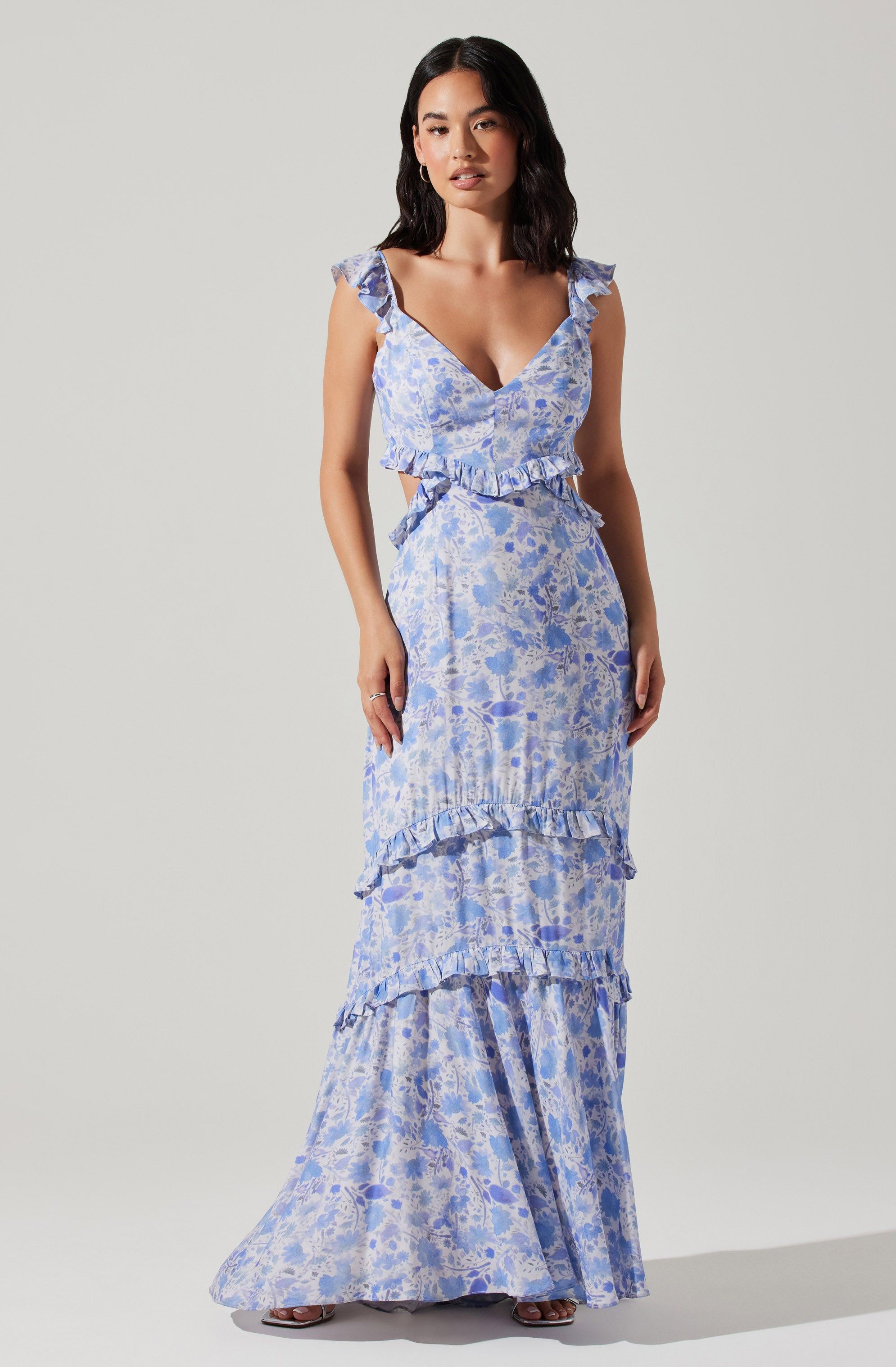 Cassis Floral Print Ruffle Maxi Dress sold by Astr