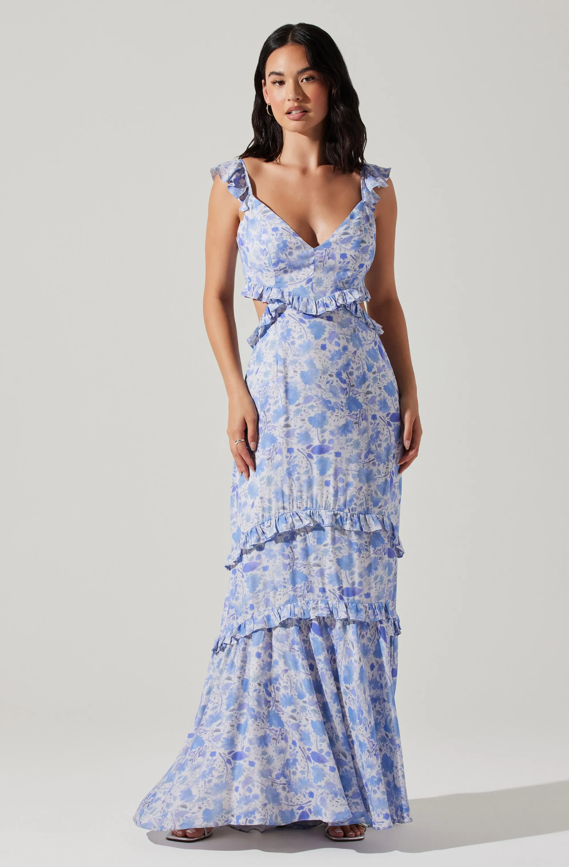 Cassis Floral Ruffle Maxi Dress sold by Astr