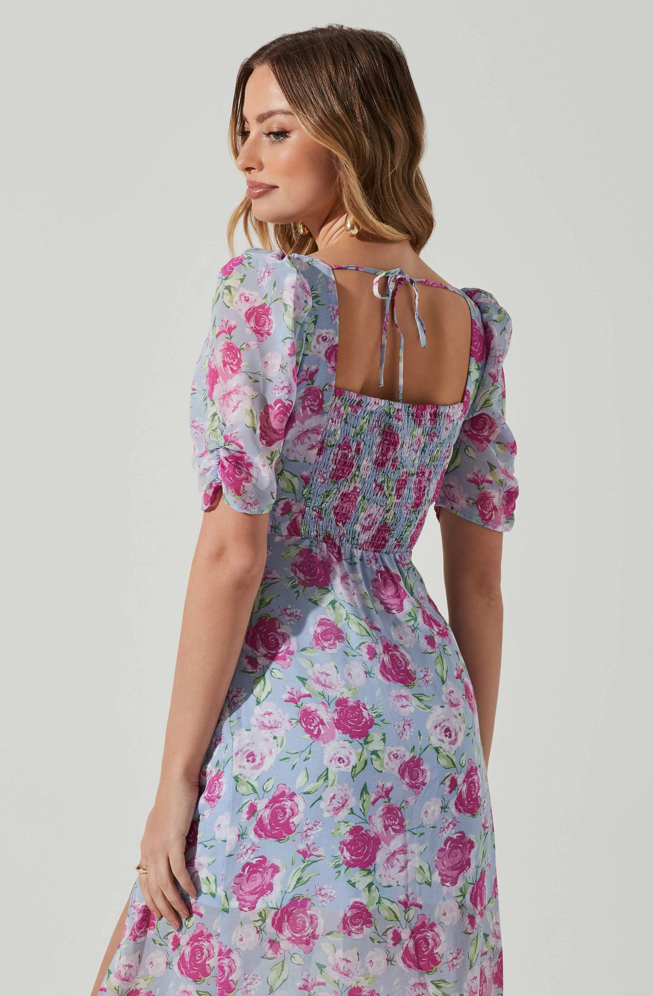 Floral Front Slit Milkmaid Midi Dress sold by Astr product image thumbnail 5